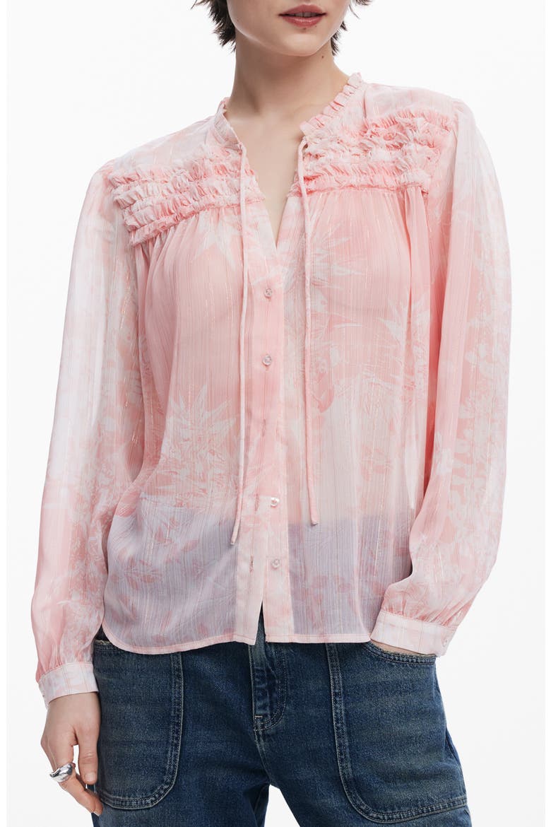 Ruffle Metallic Tie Neck Top, Main, color, PINK