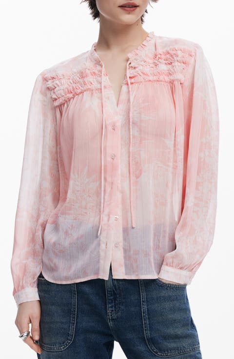 Ruffle Metallic Tie Neck Top