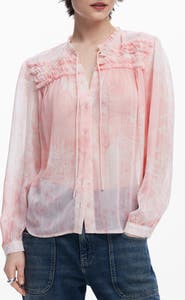 Desigual Ruffle Metallic Tie Neck Top