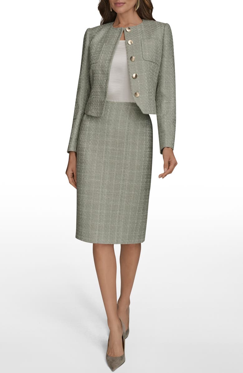 Donna Karan New York Button Front Tweed Jacket, Alternate, color, Weathered Sage