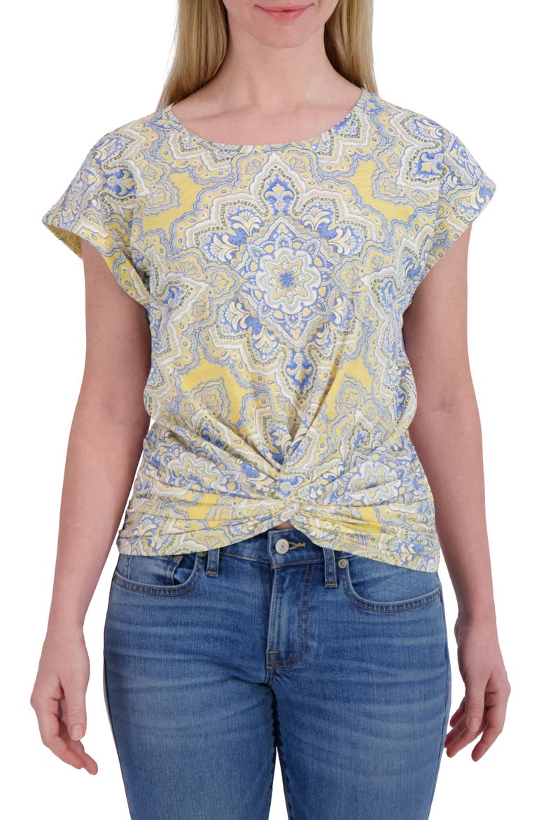 Medallion Print Cotton & Modal Crewneck T-Shirt, Main, color, MUSTARD MULTI