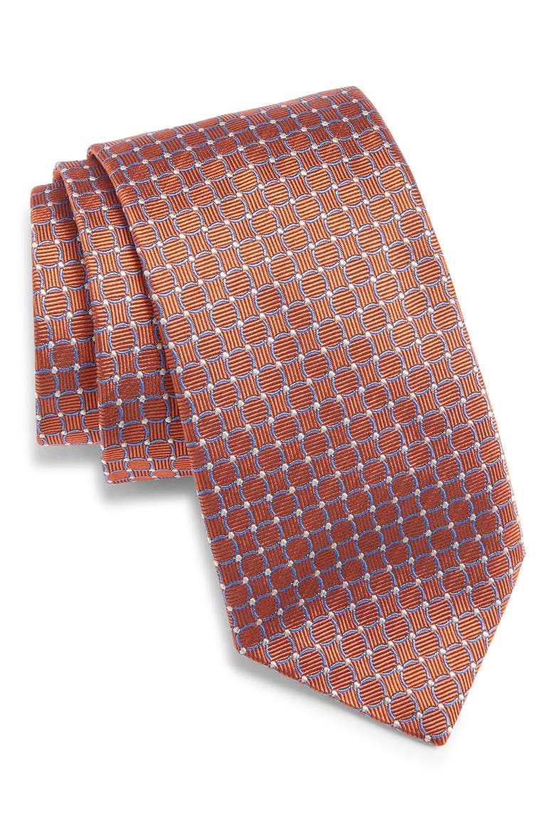 Geometric Silk Tie, Main, color, ORANGE