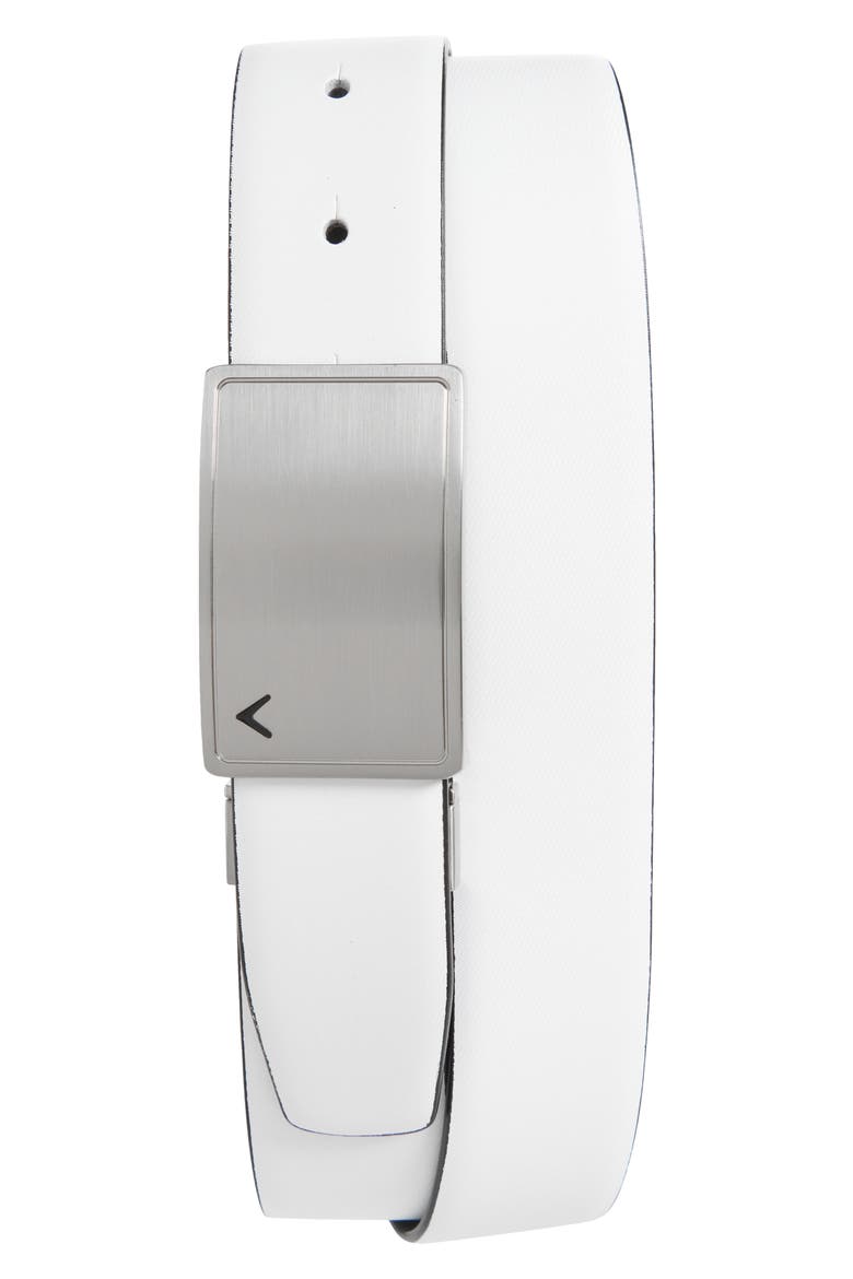 Calloway Plaque Leather Belt, Main, color, WHITE