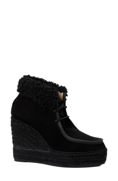 Genuine Shearling & Suede Wedge Bootie
