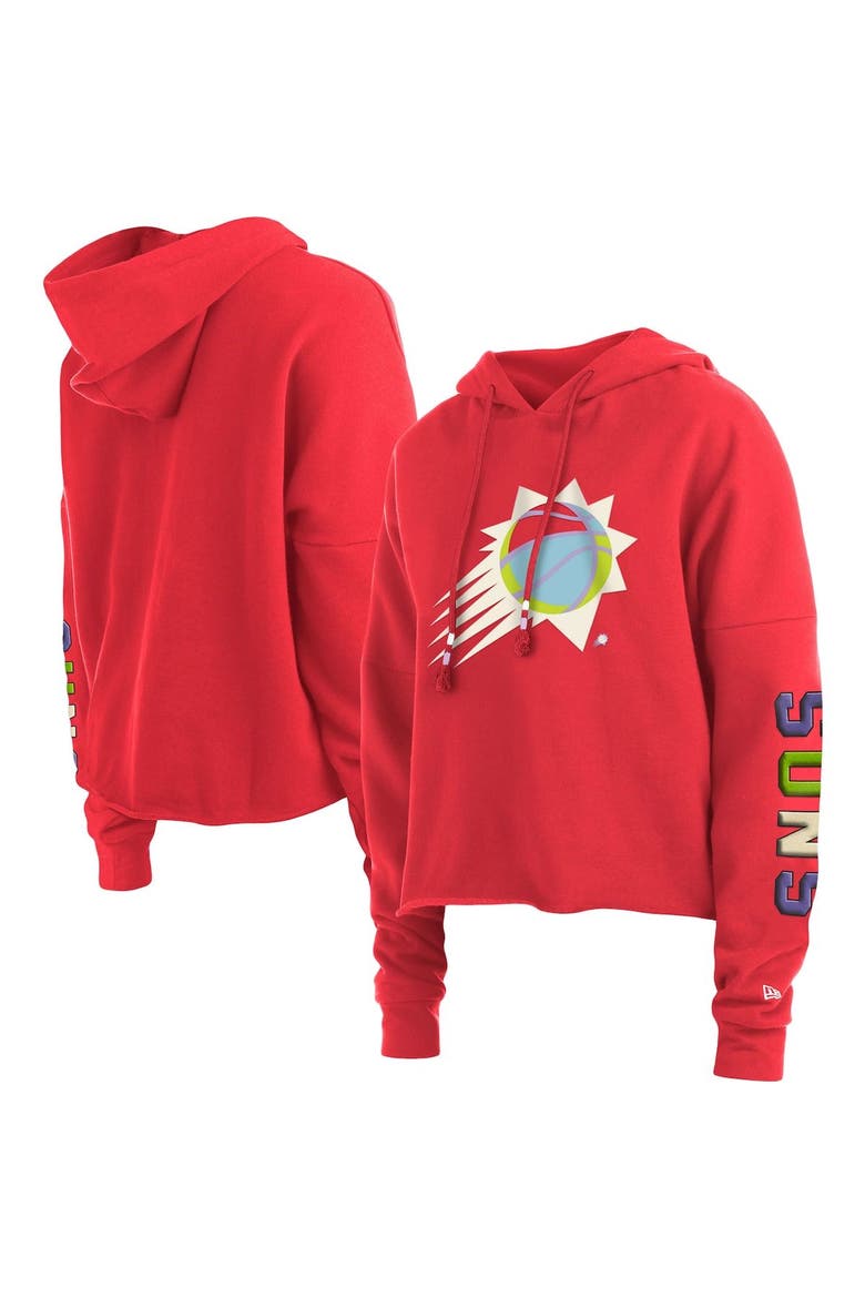 Women's New Era Red Phoenix Suns Color Pack Cropped Top Pullover Hoodie, Main, color, Red