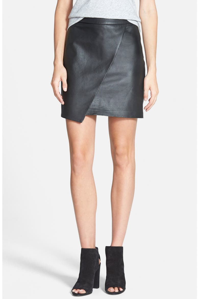 Leather Wrap Front Skirt, Main, color, TRUE BLACK