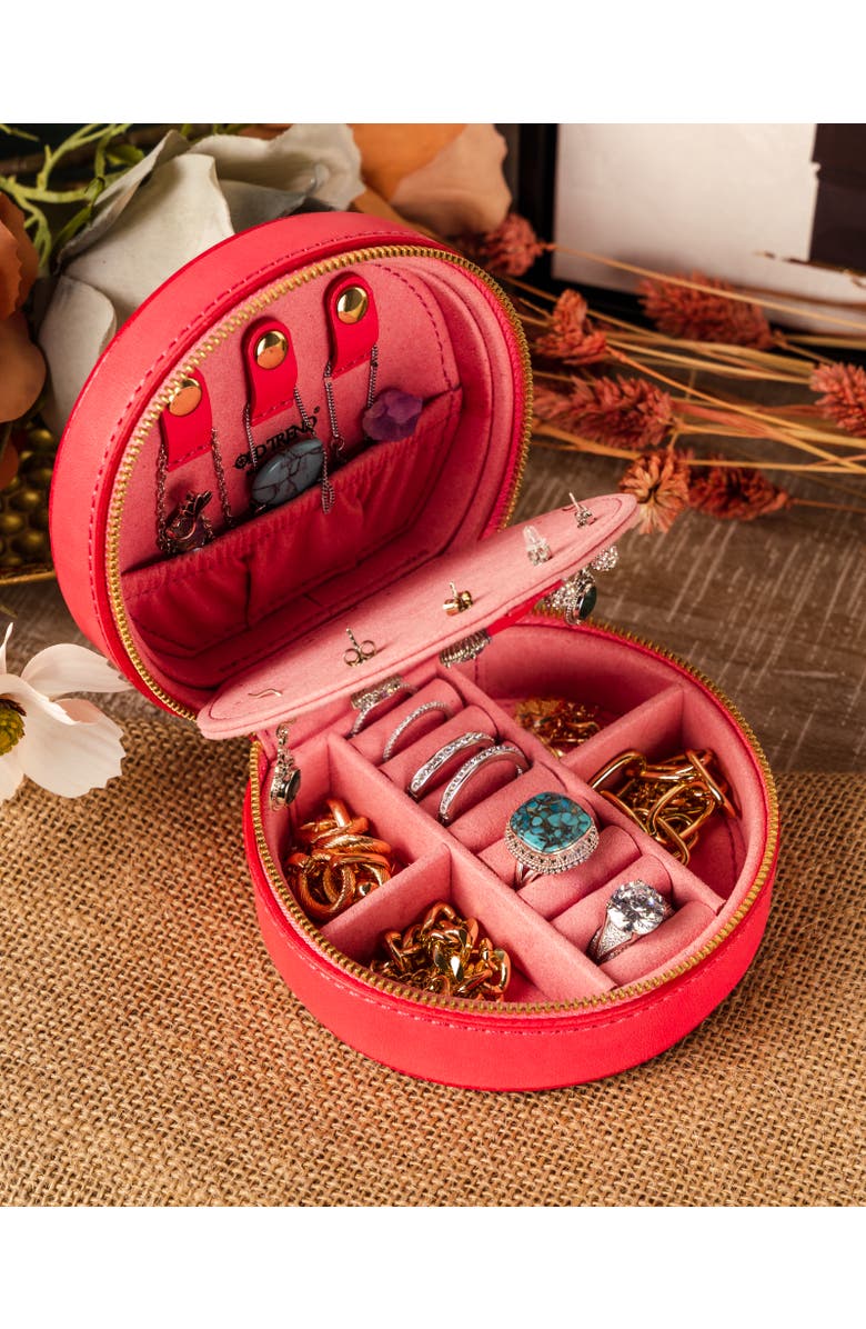 OLD TREND Round Genuine Leather Travel Jewelry Box, Alternate, color, Pink