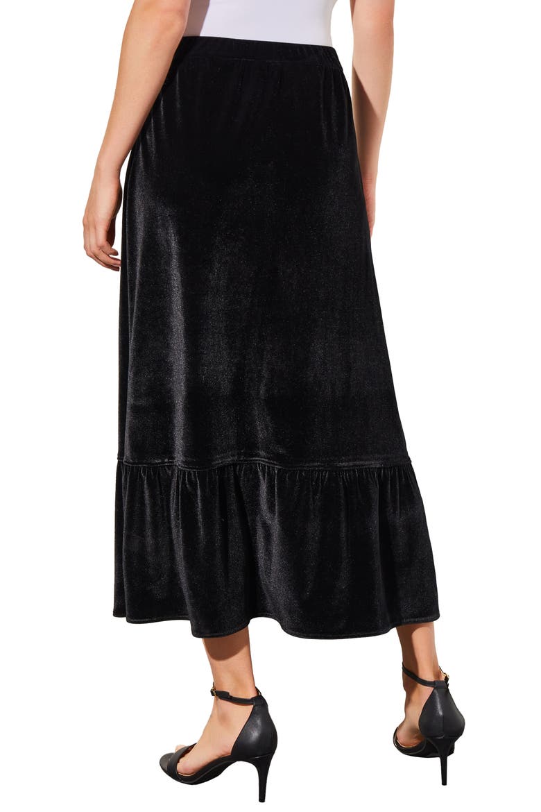 Flounce Velvet Midi Skirt, Alternate, color, BLACK
