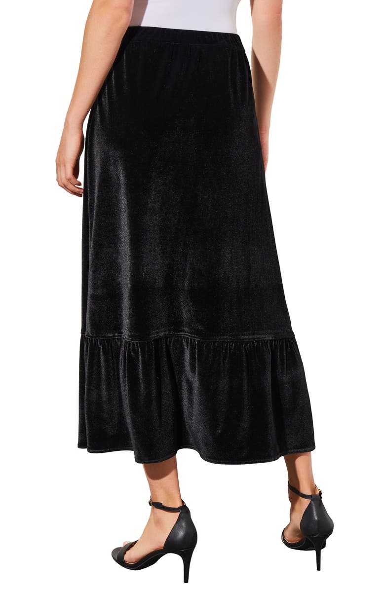 Ming Wang Flounce Velvet Midi Skirt, Alternate, color, Black
