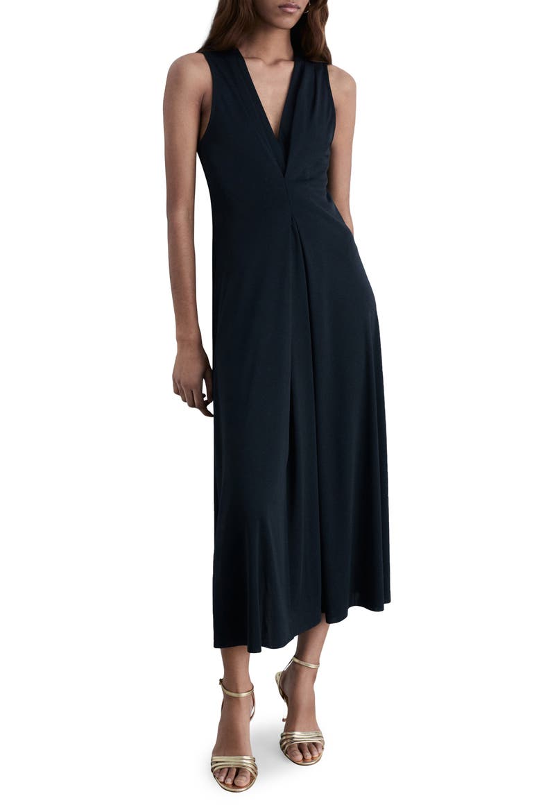 Pleated Sleeveless Knit Maxi Dress, Main, color, BLACK