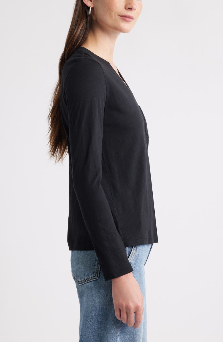 Caslon<sup>®</sup> Long Sleeve V-Neck T-Shirt, Alternate, color, Black