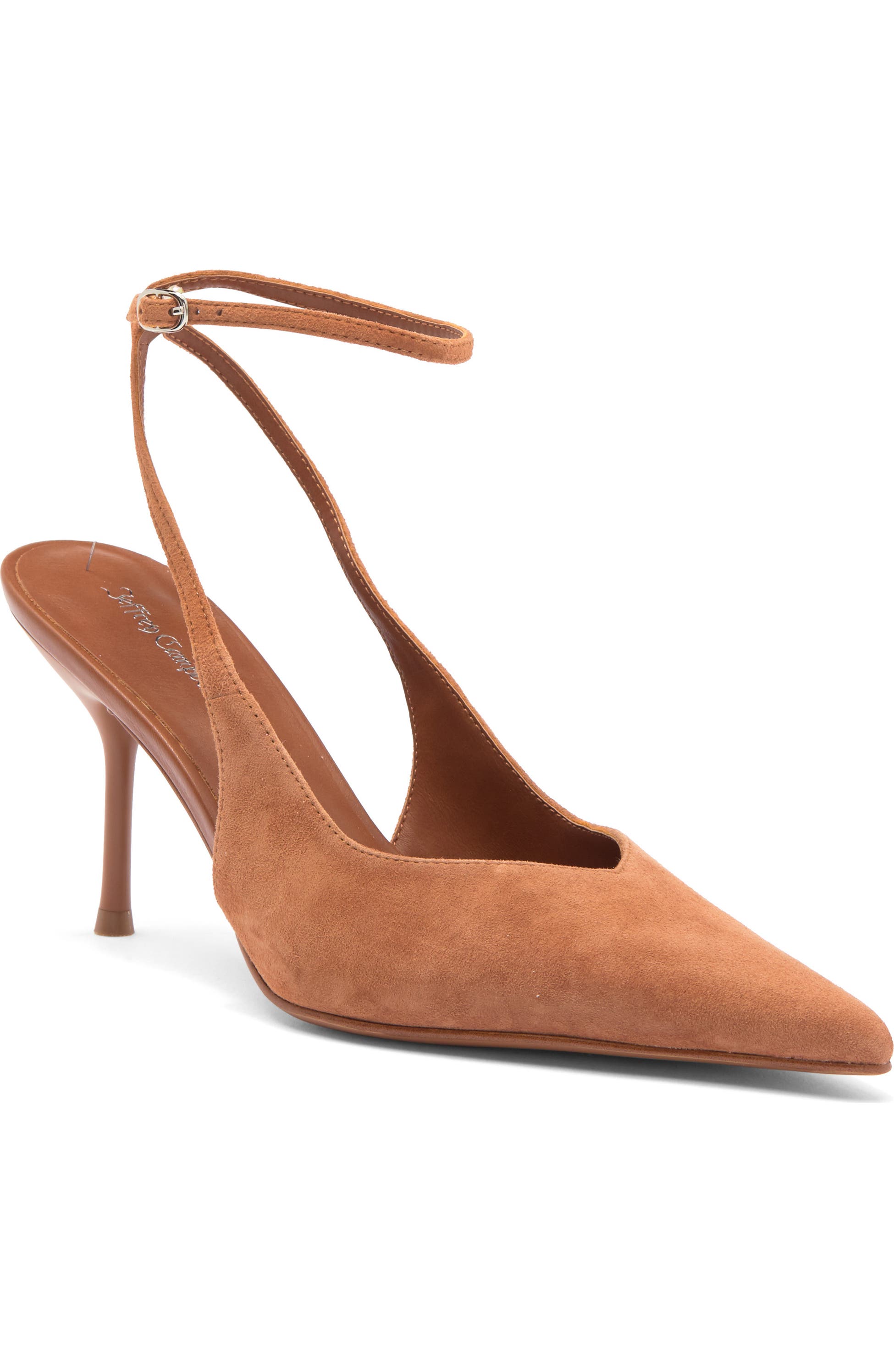 Jeffrey Campbell Executive Ankle Strap Pointed Toe Slingback Pump, Main, color, Tan Suede