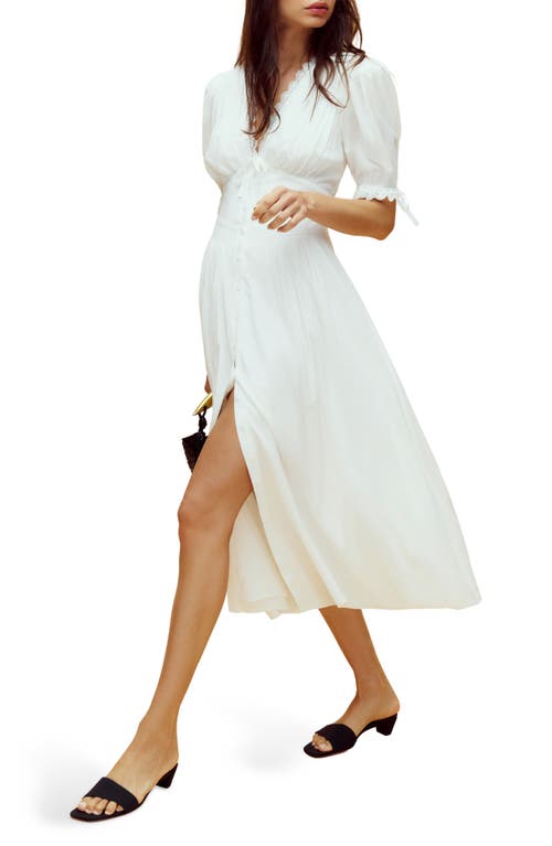 Shop Reformation Ketra Organic Cotton Blend Button-up Midi Dress In Ivory