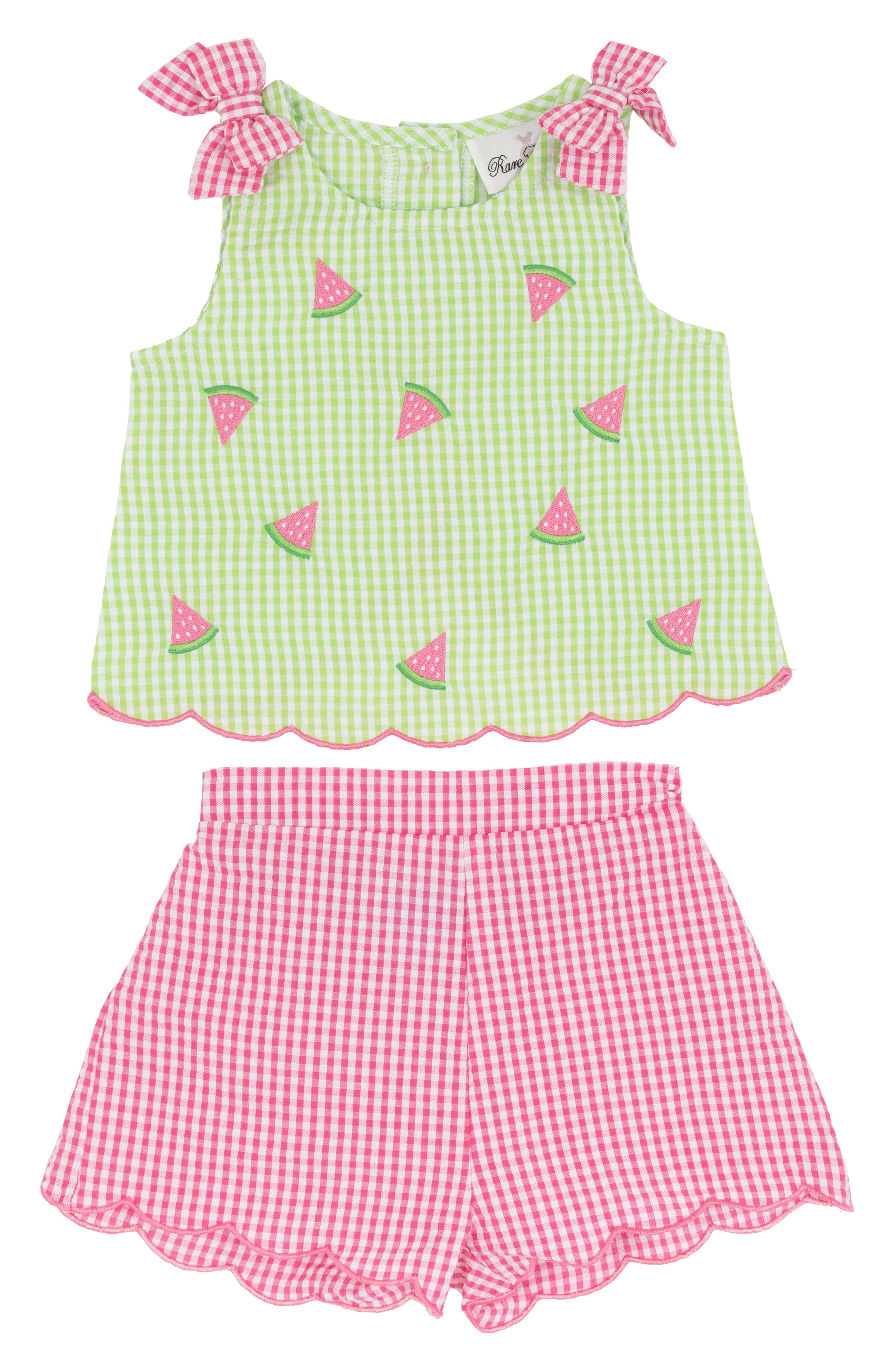 Rare Editions Melon Seersucker Tank & Shorts Set