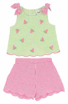 Rare Editions Melon Seersucker Tank & Shorts Set