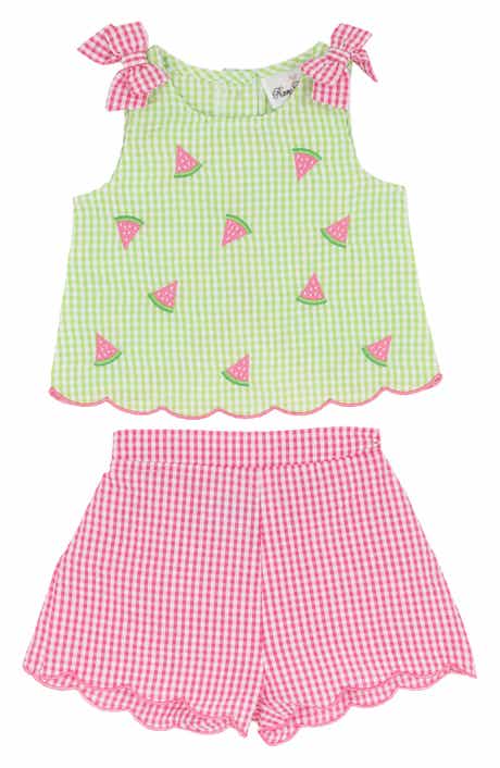 Rare Editions Melon Seersucker Tank & Shorts Set