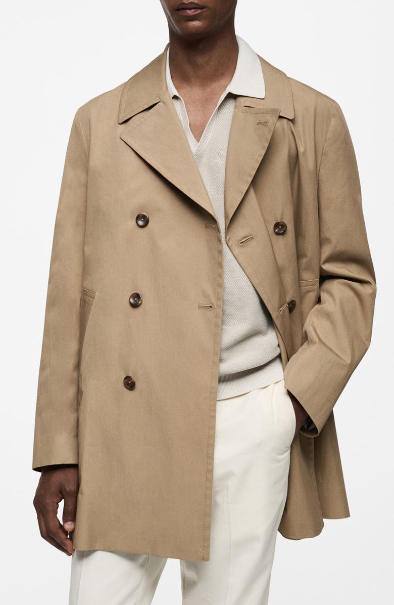 MANGO Short Cotton Blend Trench Coat, Main, color, 