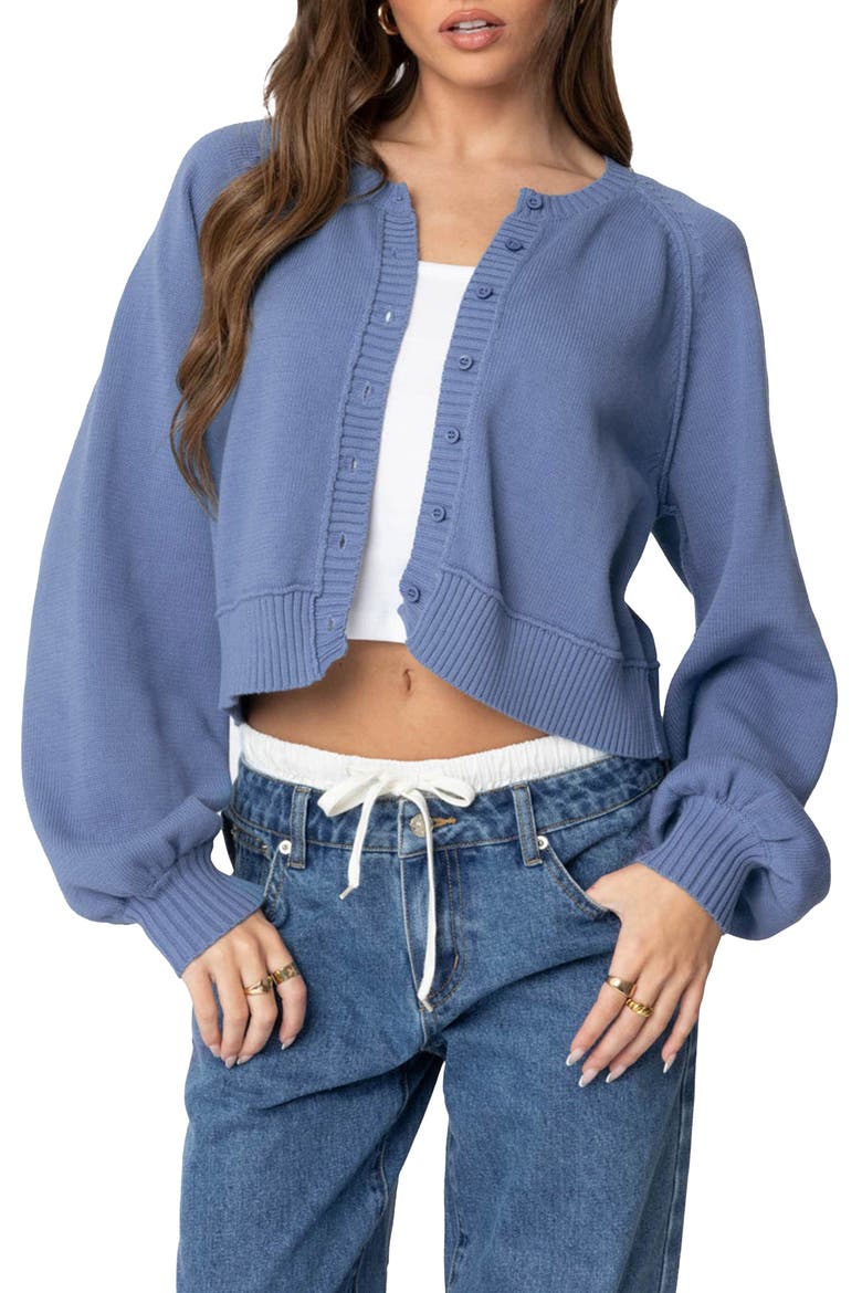 Sammi Balloon Sleeve Cotton Crop Cardigan, Main, color, BLUE