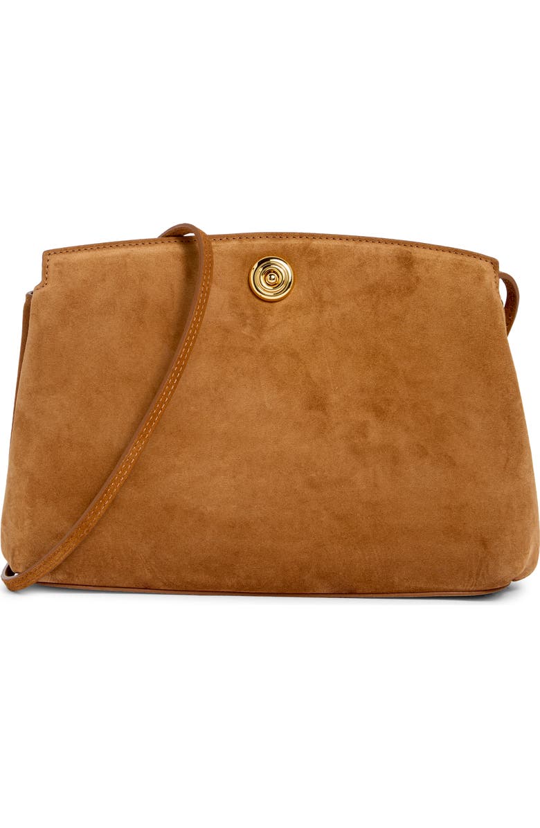 LIFFNER Large Pushlock Suede Clutch, Main, color, Saddle Brown