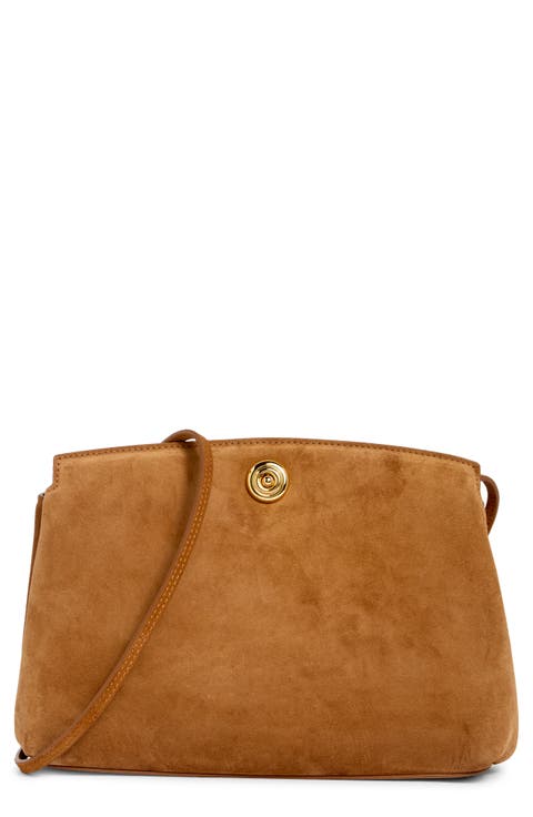 Large Pushlock Suede Clutch