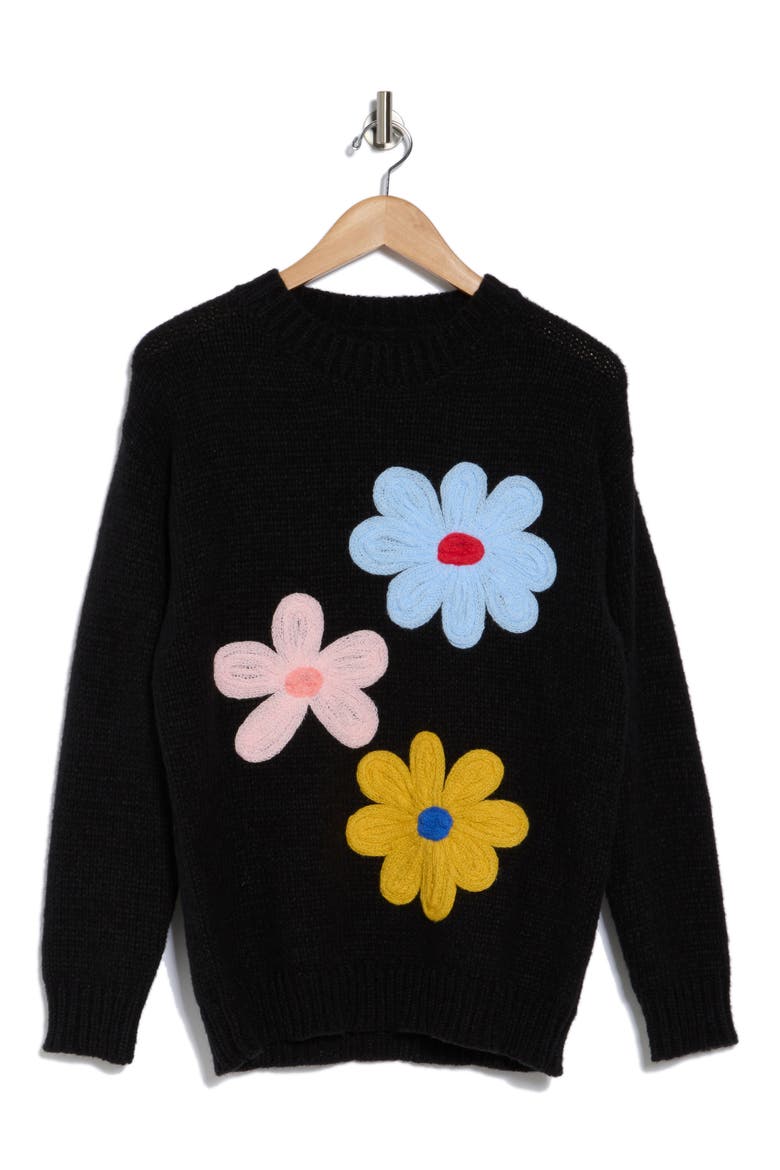 Fleur Oversize Sweater, Alternate, color, BLACK
