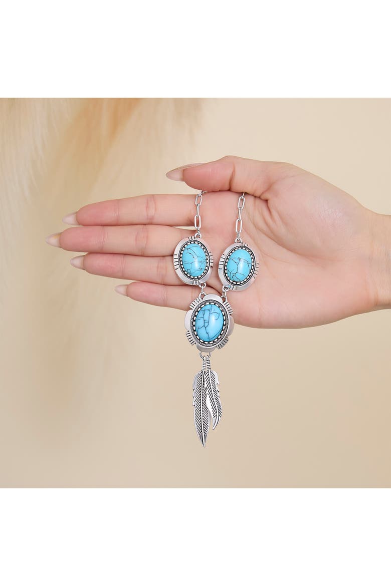 Feathers and Turquoise Necklace, Alternate, color, Antique Silver/Turquoise