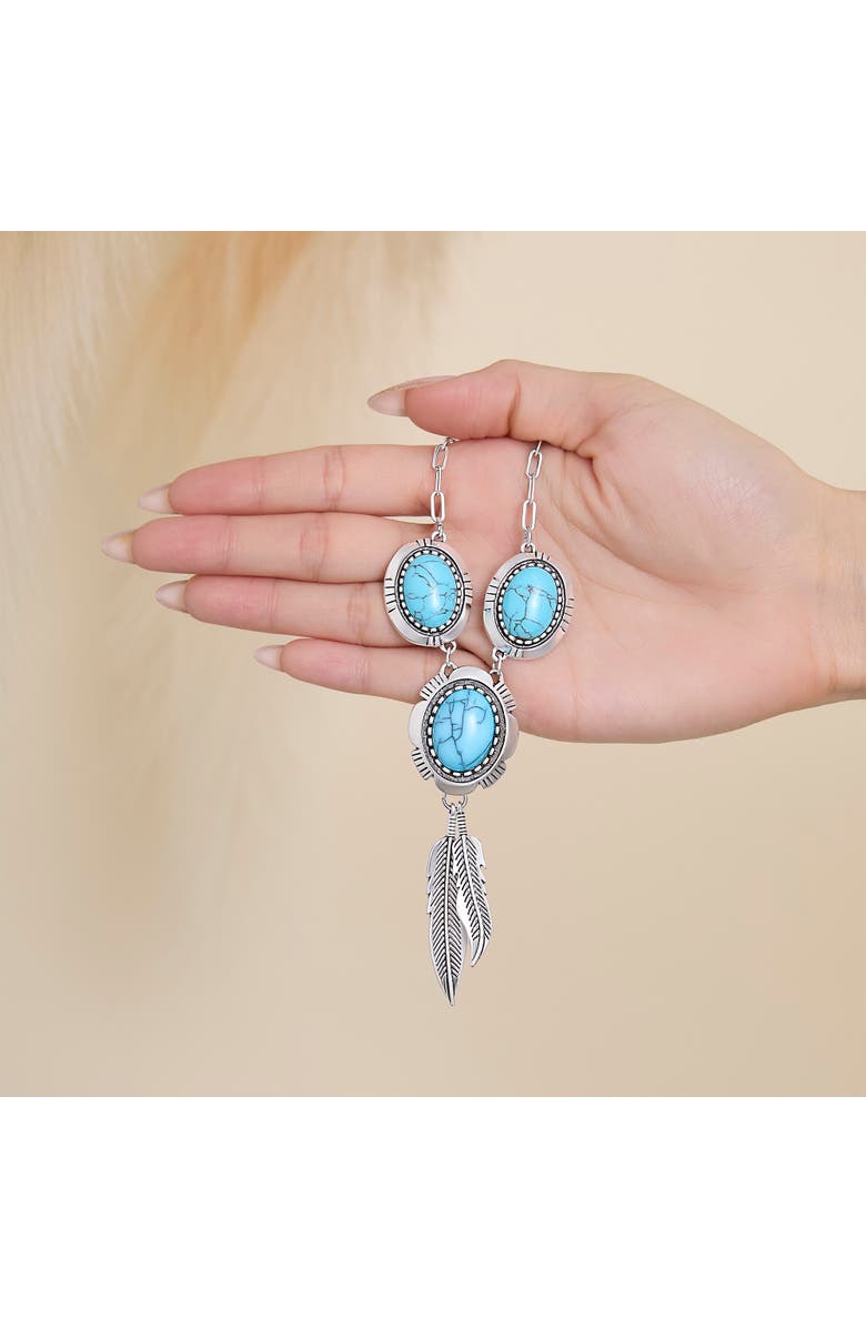 Jessica Simpson Feathers and Turquoise Necklace, Alternate, color, Antique Silver/Turquoise