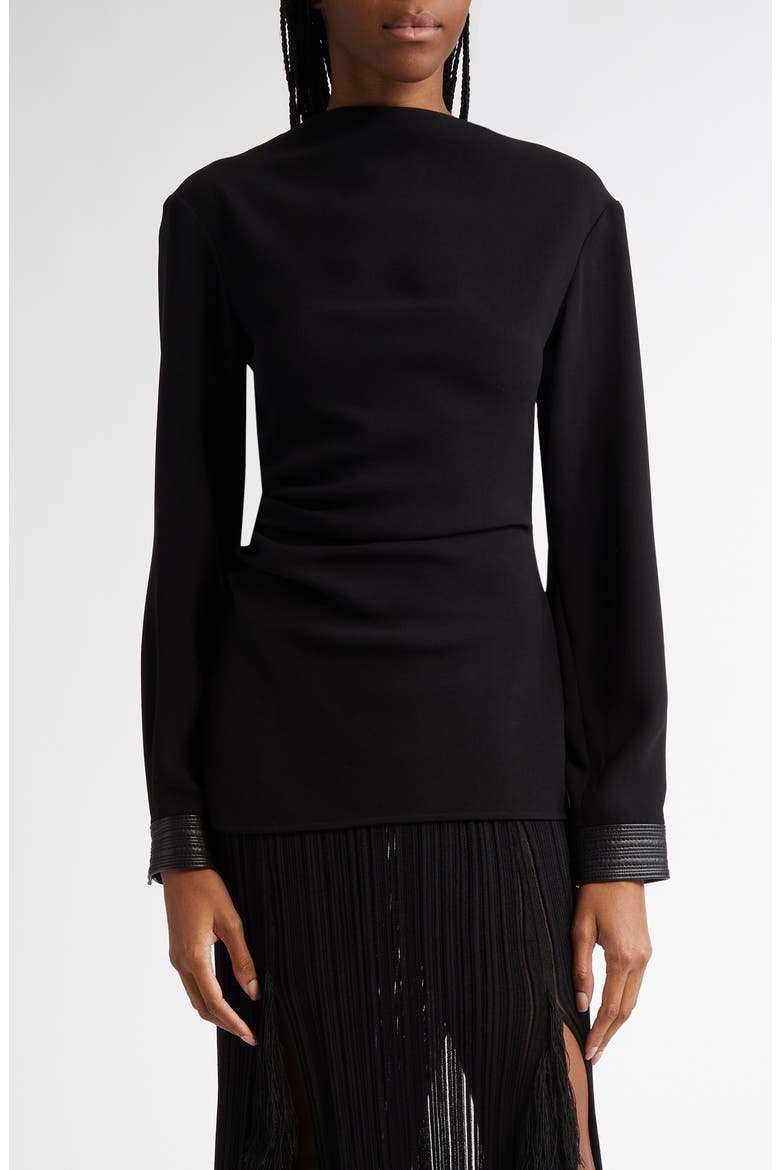 Alexis Asymmetric Ruched Double Crepe Top, Main, color, BLACK