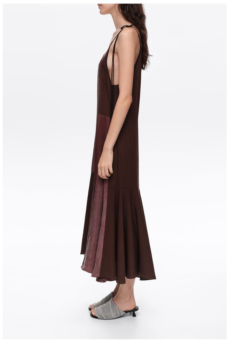 Fluid Patchwork Strappy Dress, Alternate, color, BROWN