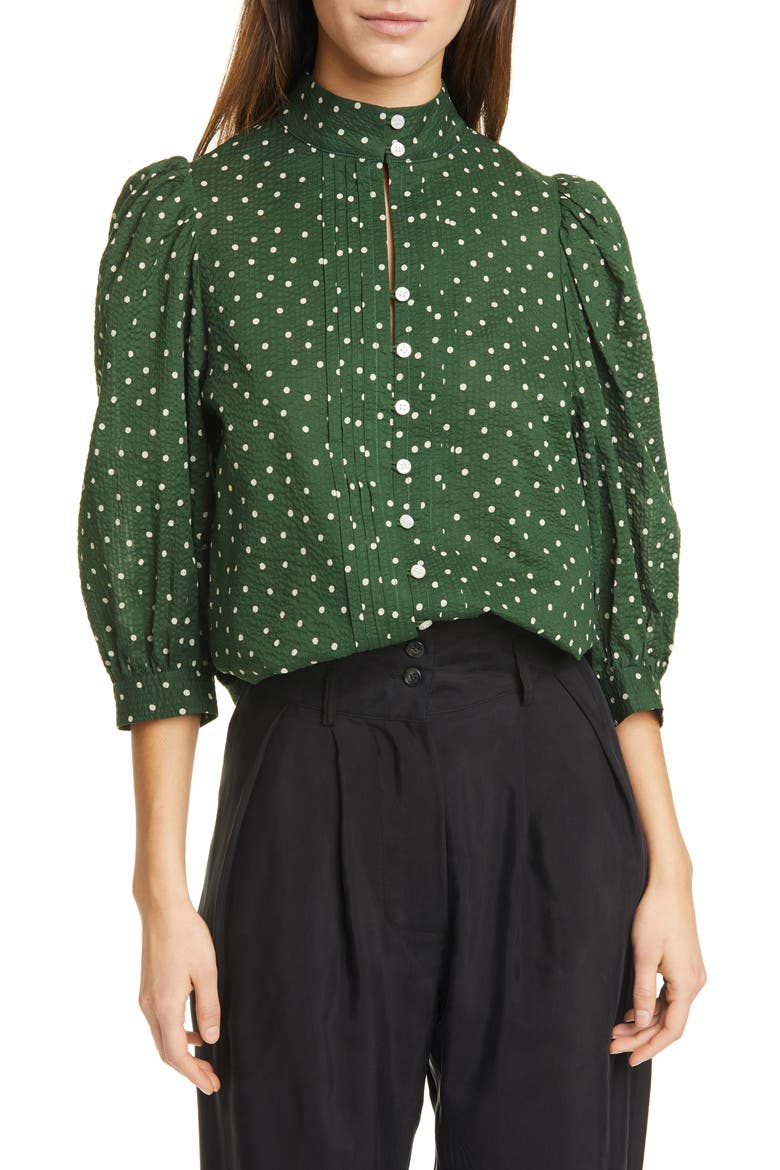 Frontier Dot Puff Sleeve Cotton Blouse, Main, color, FERN DOT