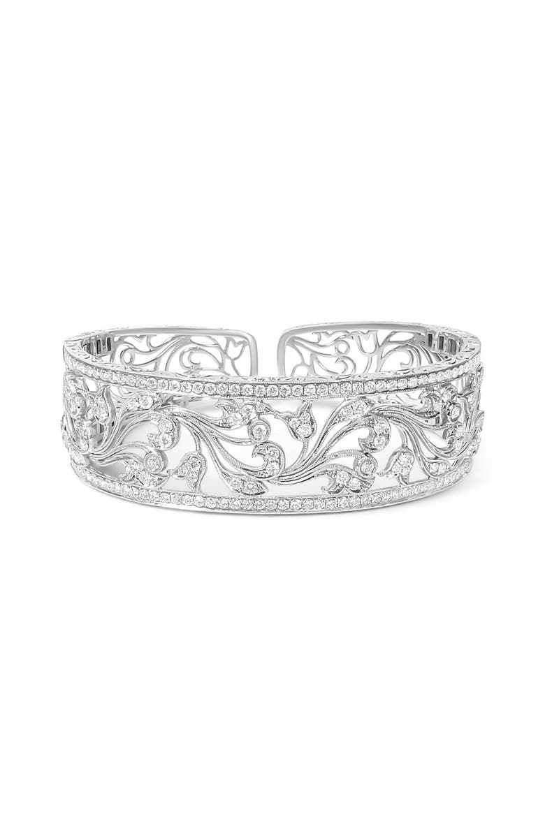 Haus of Brilliance 18K White Gold 3 1/4 Cttw Diamond Openwork Bangle Cuff Bracelet, Main, color, White