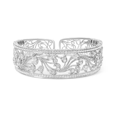 18K White Gold 3 1/4 Cttw Diamond Openwork Bangle Cuff Bracelet