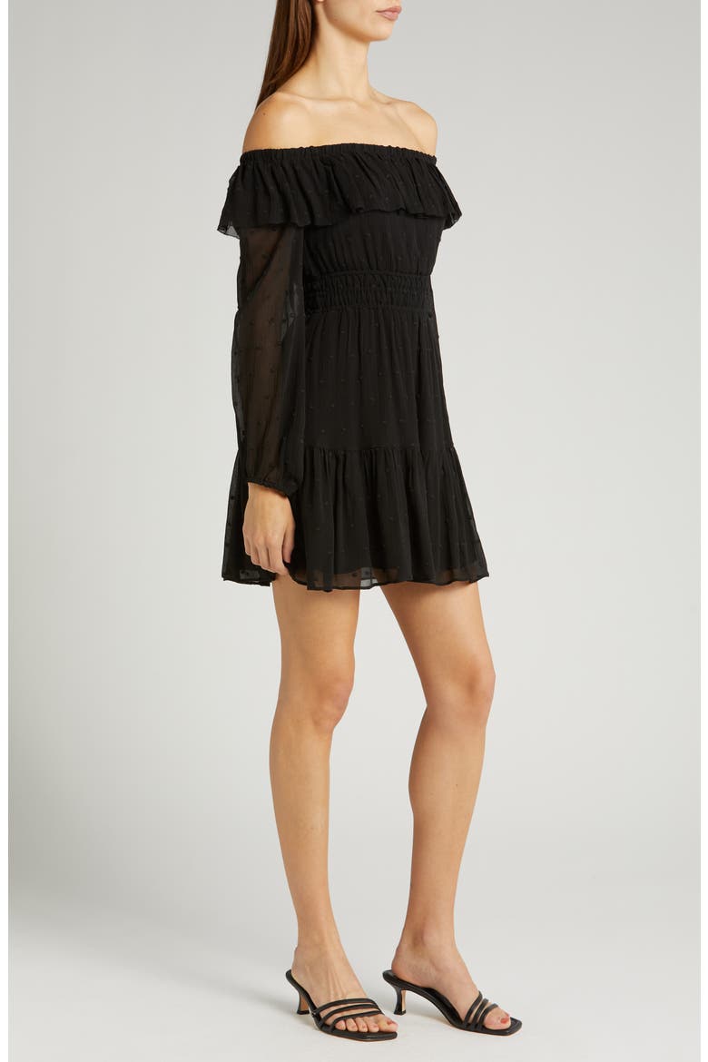 Seine Off the Shoulder Silk Dress, Alternate, color, BLACK