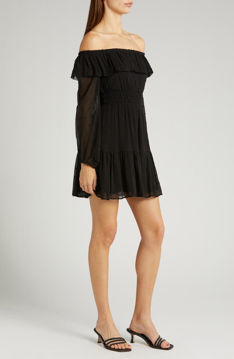 PAIGE Seine Off the Shoulder Silk Dress, Alternate, color, Black