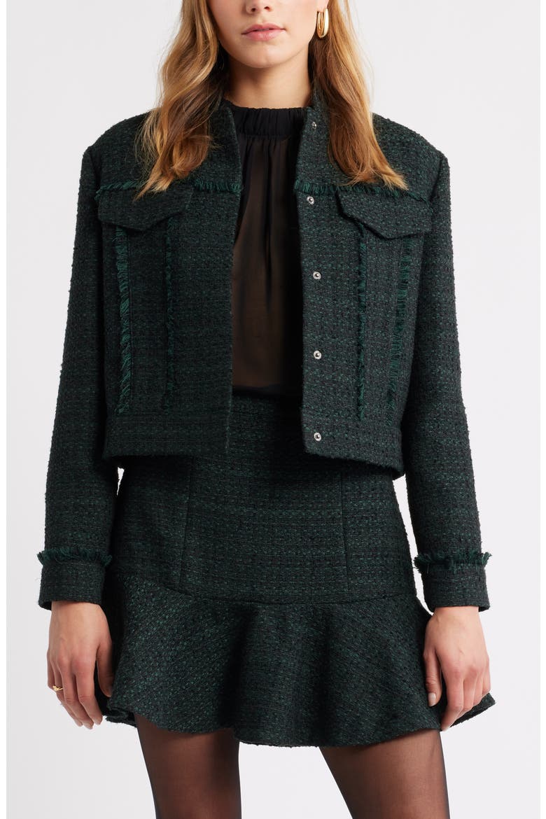 Tweed Bouclé Jacket, Main, color, GREEN- BLACK
