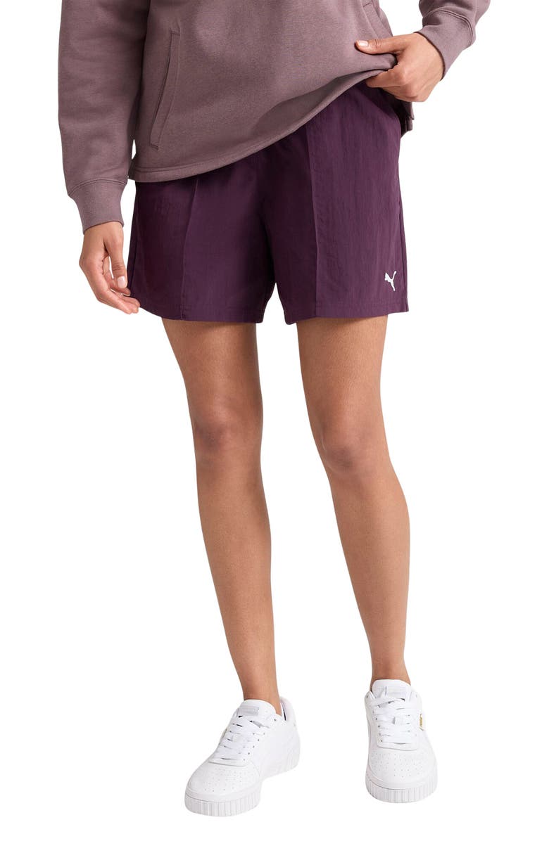 PUMA Essential Pintuck Shorts, Main, color, Midnight Plum