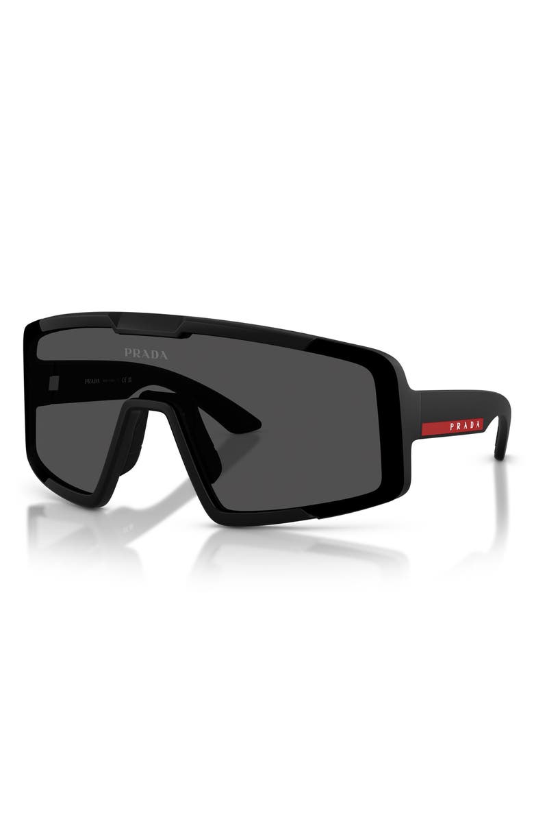 Prada Linea Rossa 144mm Shield Sunglasses, Alternate, color, Matte Black / Dark Grey