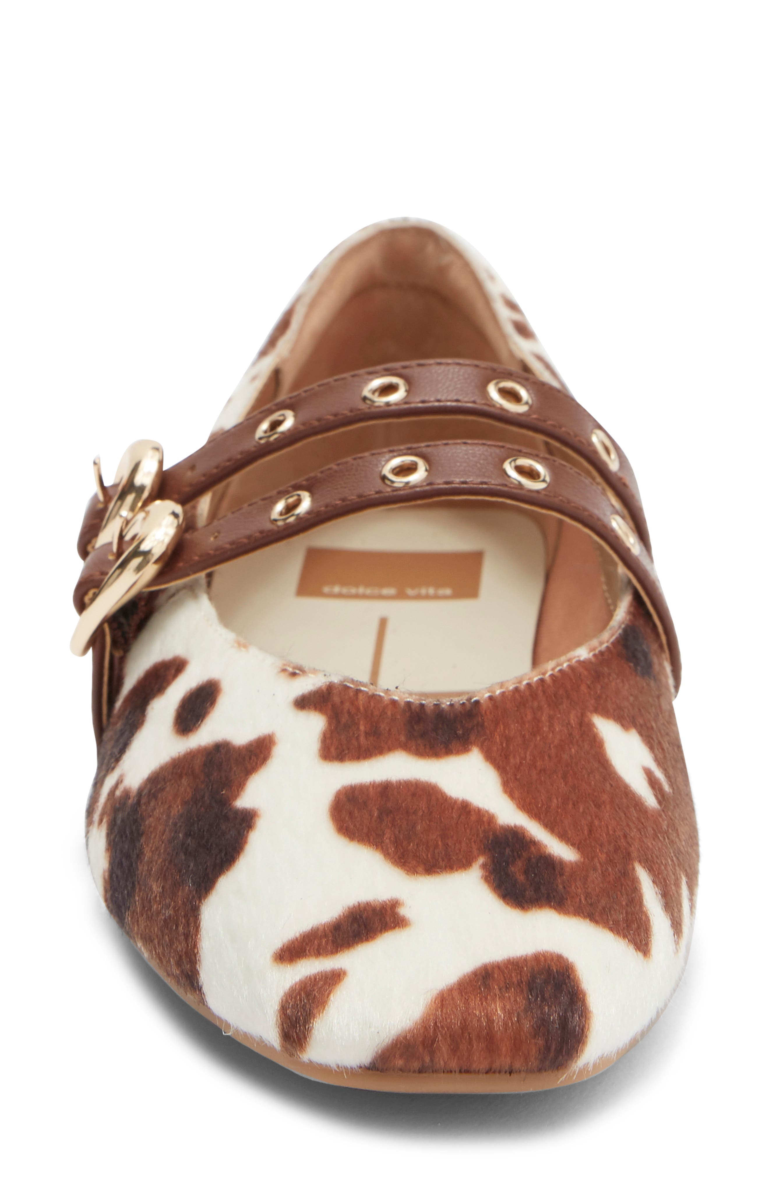 Alenia Grommet Mary Jane Flat, Alternate, color, COCOA FAUX CALF HAIR