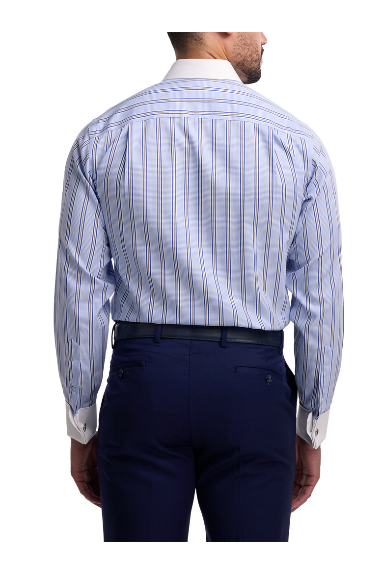 Cotton Spread Collar Dobby Tailored Contrast Trim French Cuff Long Sleeve, Alternate, color, Blue/Red