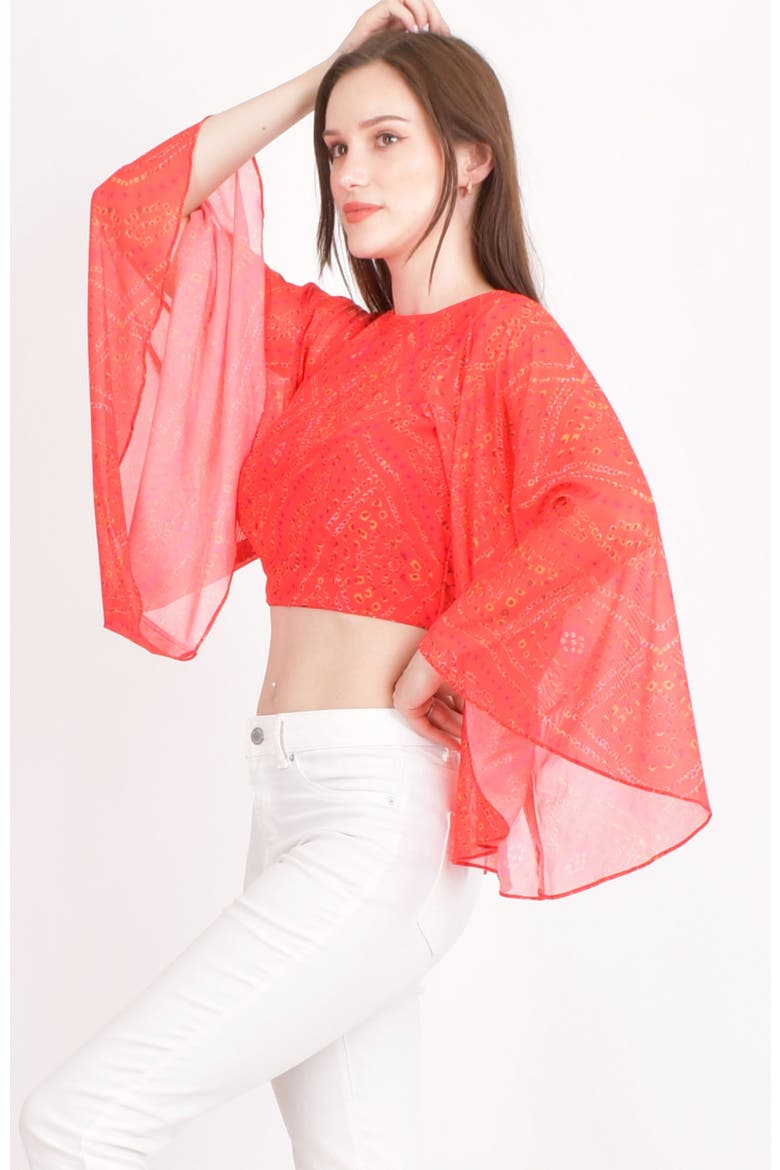 Eva Red Bell Sleeves Crop Top, Alternate, color, Red