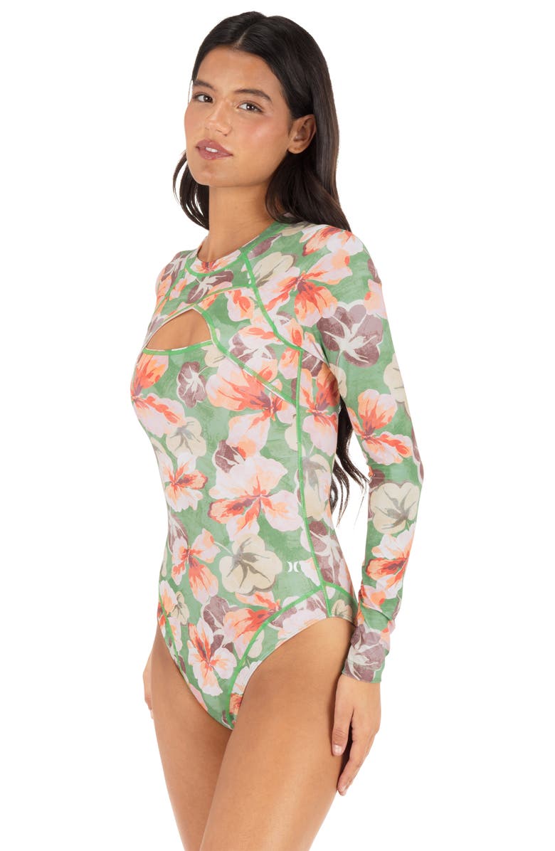 Hurley Gingko Cloud Max One-Piece Swimsuit, Alternate, color, Seafoam Pink Floral
