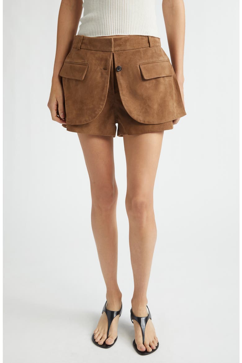 Jacket Hem Suede Shorts, Main, color, TAN