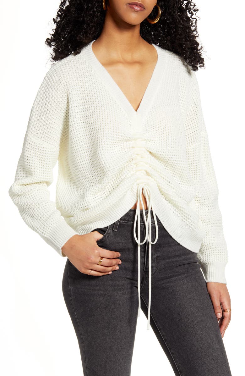 Cotton Emporium Oversize Ruched Drawstring Sweater, Main, color,
