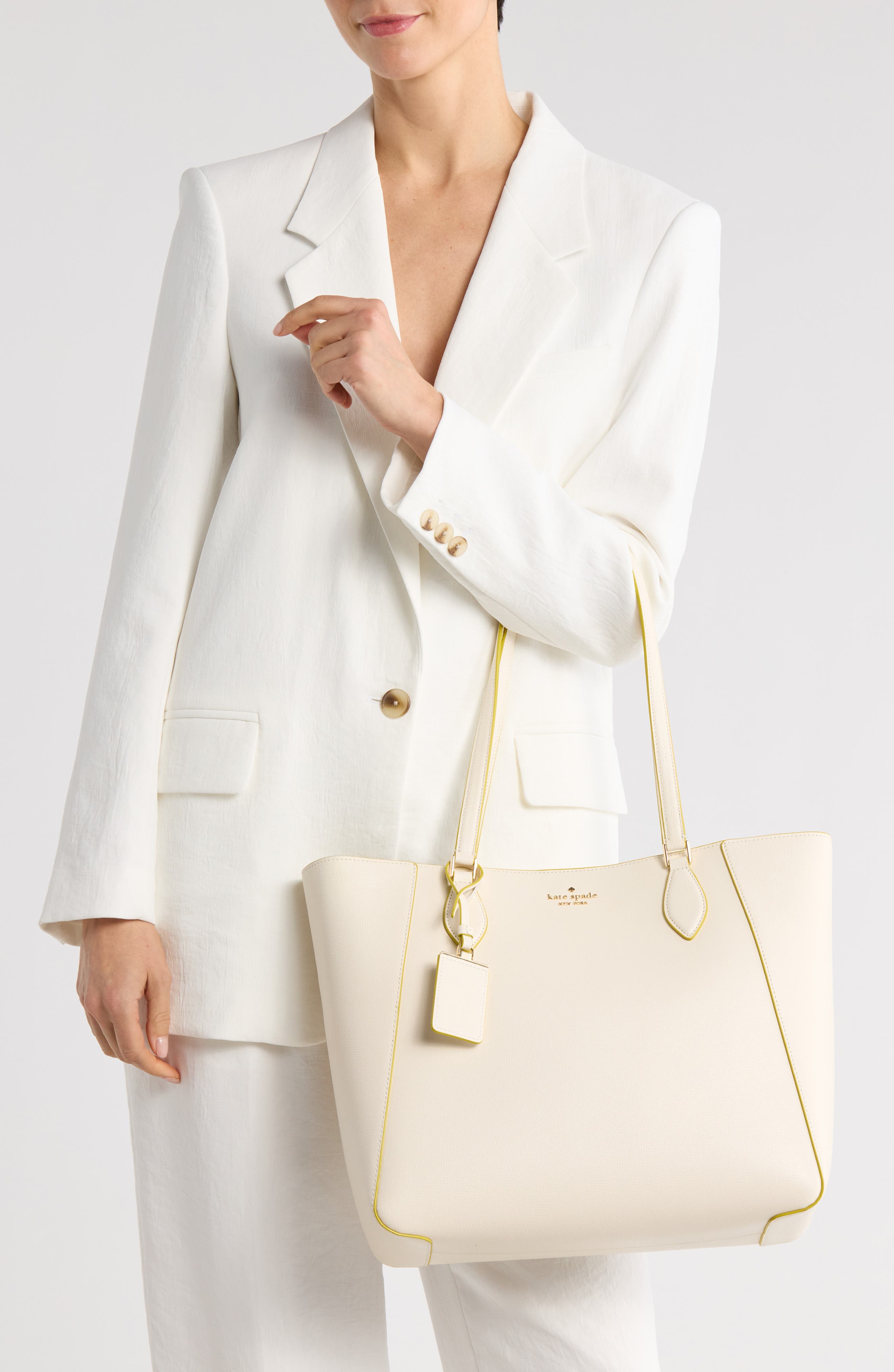 Kate Spade New York poppy refined grained leather tote bag, Alternate, color, Meringue