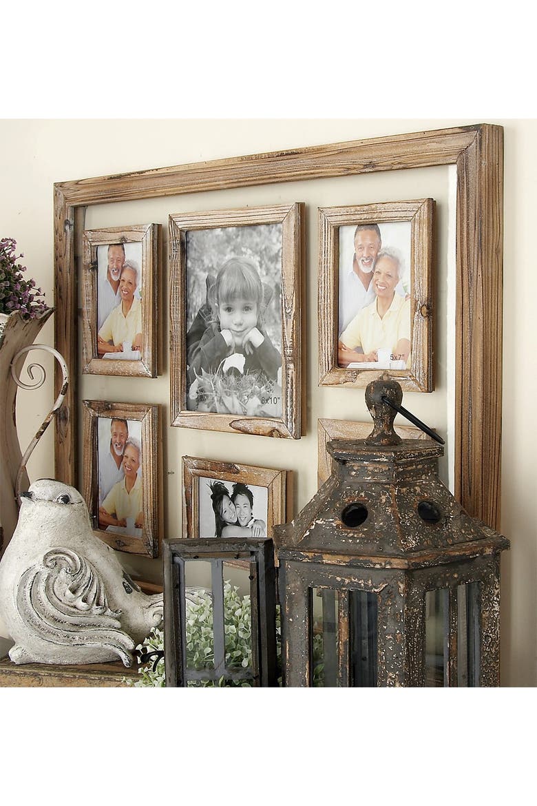 Brown Wood 6-Slot Wall Photo Frame with Wood Frame, Alternate, color, BROWN