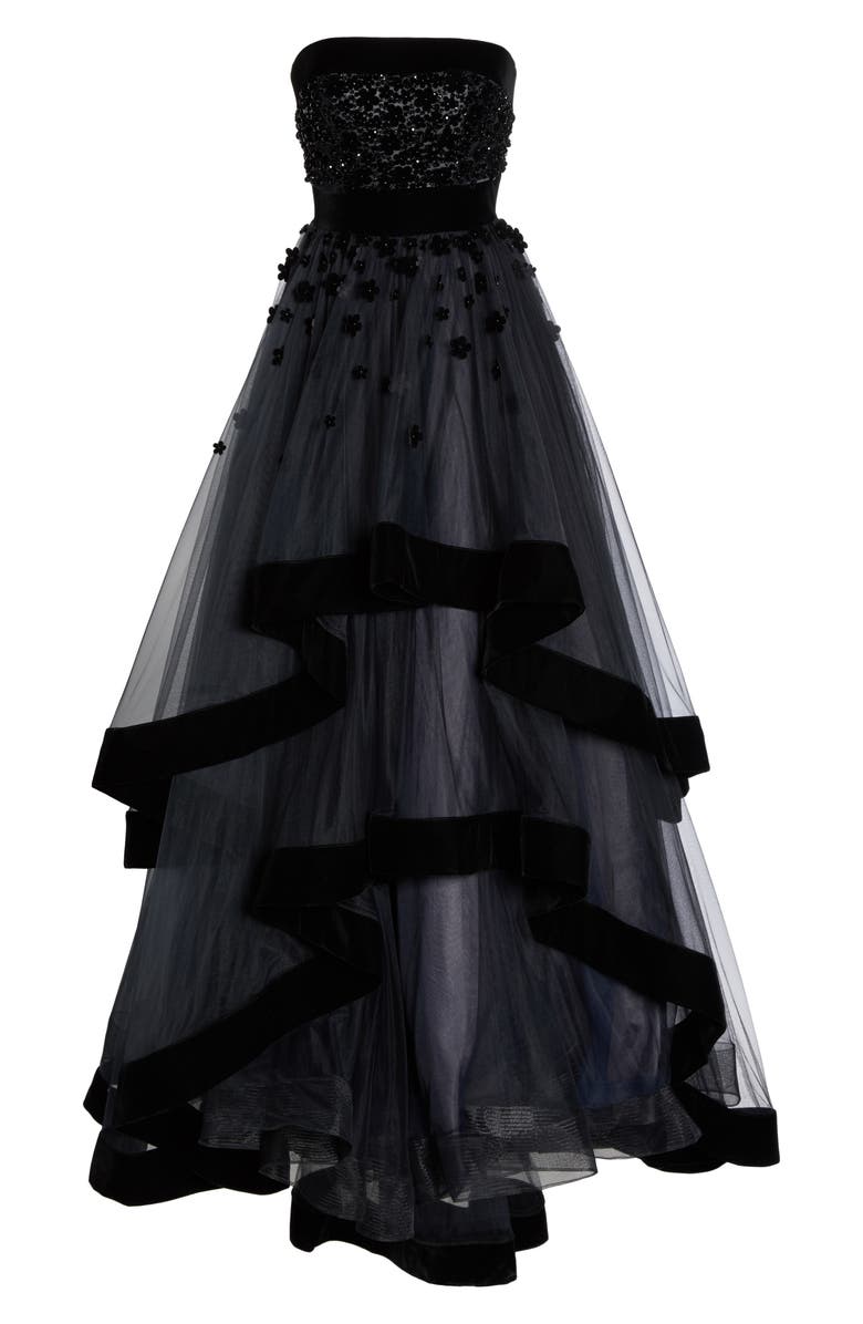 Mac Duggal Beaded Strapless Tiered Ballgown, Alternate, color,