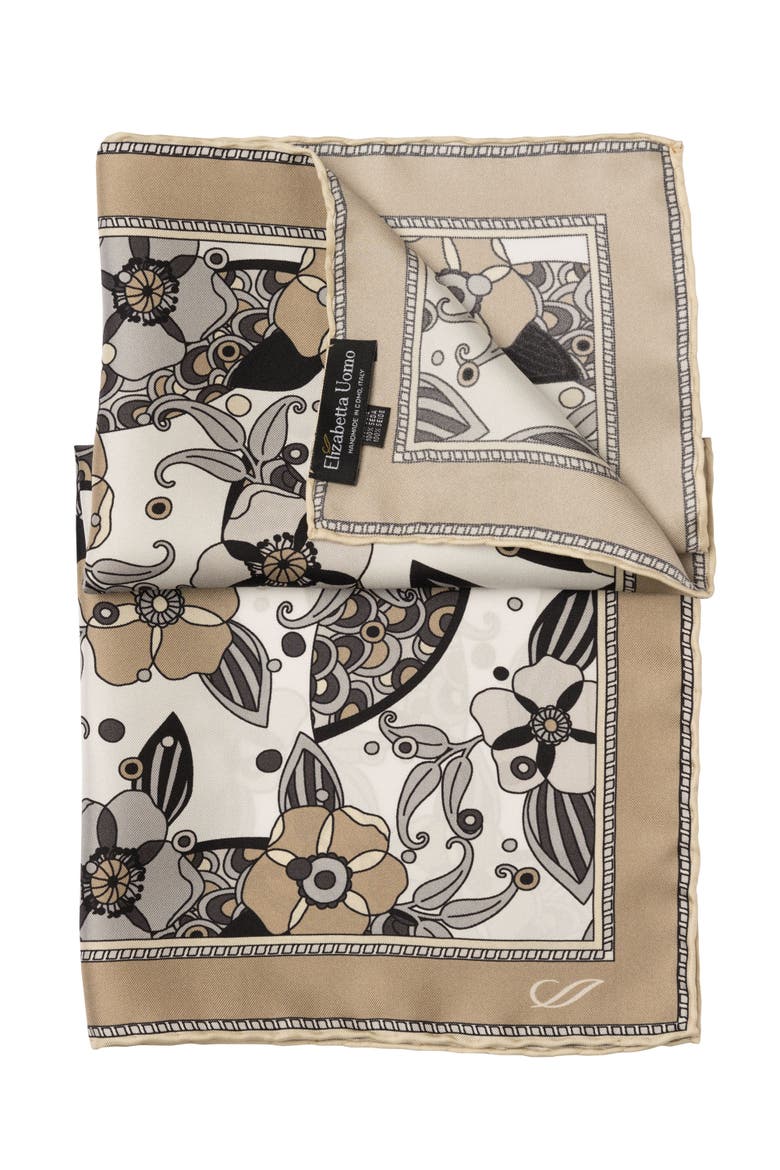 Martino - Silk Pocket Square for Men, Alternate, color, Sand