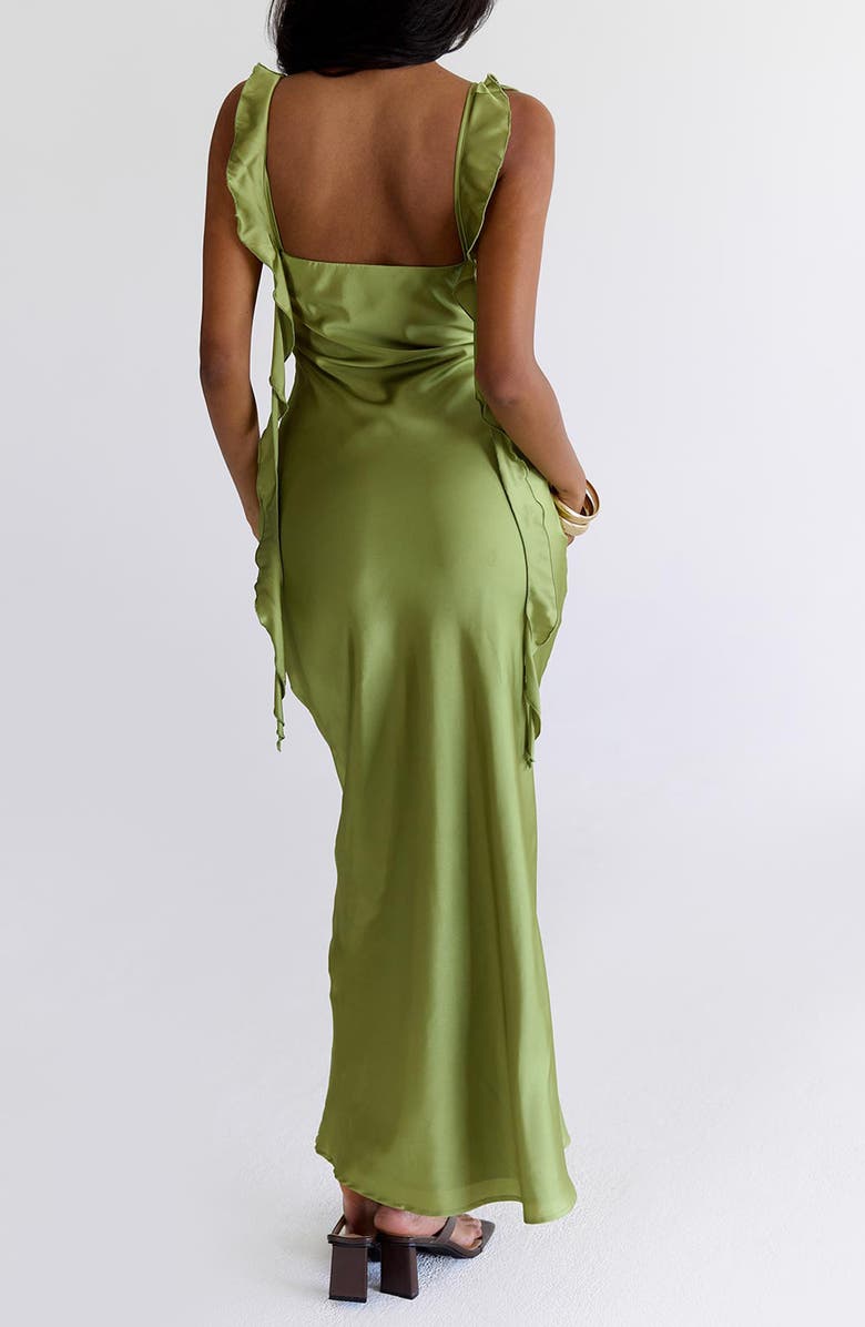 Princess Polly Lanai Ruffle Sleeveless Gown, Alternate, color, Olive