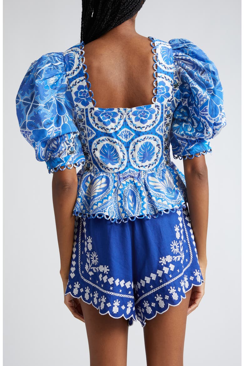 Tile Dream Cotton Puff Sleeve Peplum Top, Alternate, color, TILE DREAM MULTICOLOR