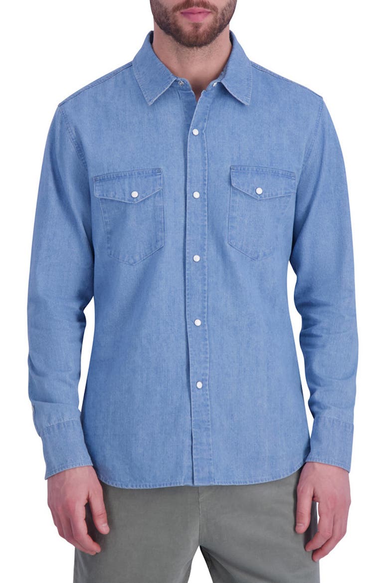 Regular Fit Snap-Up Cotton Denim Shirt, Main, color, LIGHT INDIGO